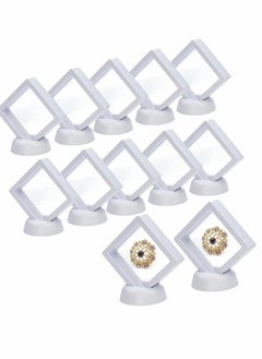 10Pcs 3D Floating Thin Film Jewelry Storage Box Transparent Frame Display Case Holder for Ring Necklace Bracelet Earring Dustproof Challenge Coin Medallion Stand (White)