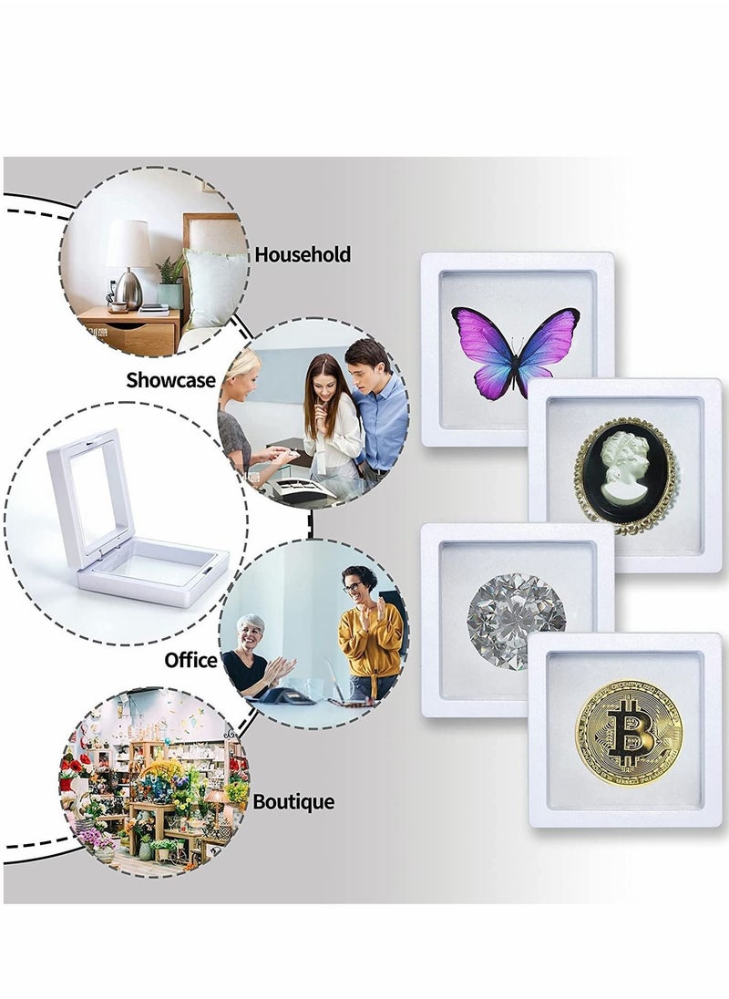 Y&D - 10Pcs 3D Floating Thin Film Jewelry Storage Box Transparent Frame Display Case Holder for Ring Necklace Bracelet Earring Dustproof Challenge Coin Medallion Stand (White) - Image 1
