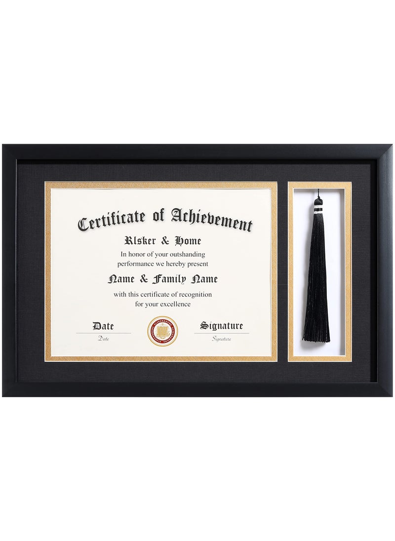 ELSKER&HOME ELSKERHOME 11x17 Diploma Frames with Tassel Holder for 85x11 Certificate Document Shadow Box Matte Black Frame Degree Double Mat Black with Gold Rim 