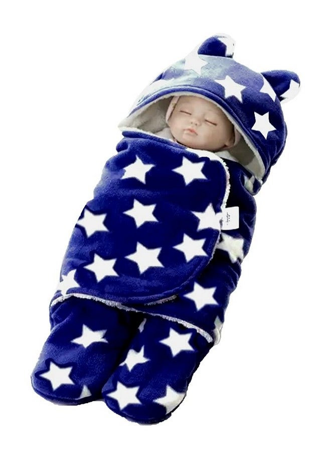 Brandonn Baby Blankets New Born Pack Of Hooded Star Wrapper For Baby Boys And Baby Girls (Skin Friendly, Android_Star_Navy Blue, Cotton, 1 Count (Pack Of 1) ) - Image 1
