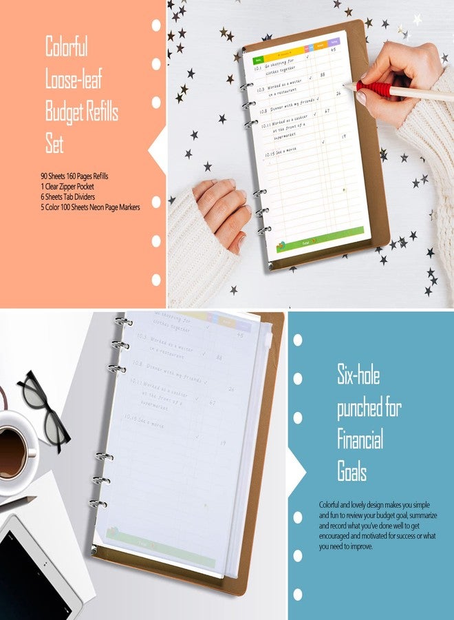 Rancco A5 Budget Planner Refill Paper, 90 Pages Colorful 6-Ring Binder Expense Tracker Inner Page Financial Planner w/Binder Divider, Pouch, Ruler, Index Tab for Budgeting Book, Double-sided,8.3x5.6" - Image 3