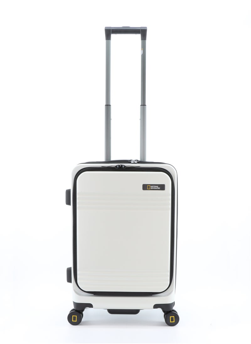 NATIONAL GEOGRAPHIC National Geographic Lodge 20" Carry-On Small Cabin Business Travel Suitcase/ Front Open Laptop Compartment, 100% PC Lightweight Hard Shell Luggage, 4 Double Wheel, TSA Lock Trolley Bag White.  - Image 1