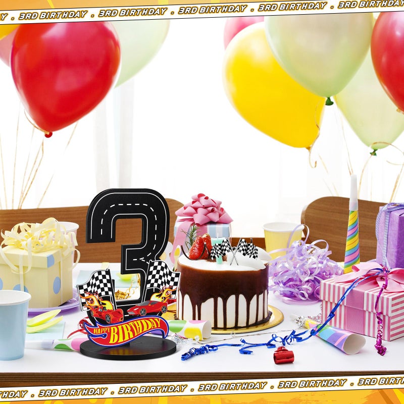 MiniInflat Race Car 3rd Birthday Number Sign Centerpiece Race Car Theme 3rd Birthday Party Supplies Wooden Table Decoration Photo Props for Boys Three Years Old - Image 5