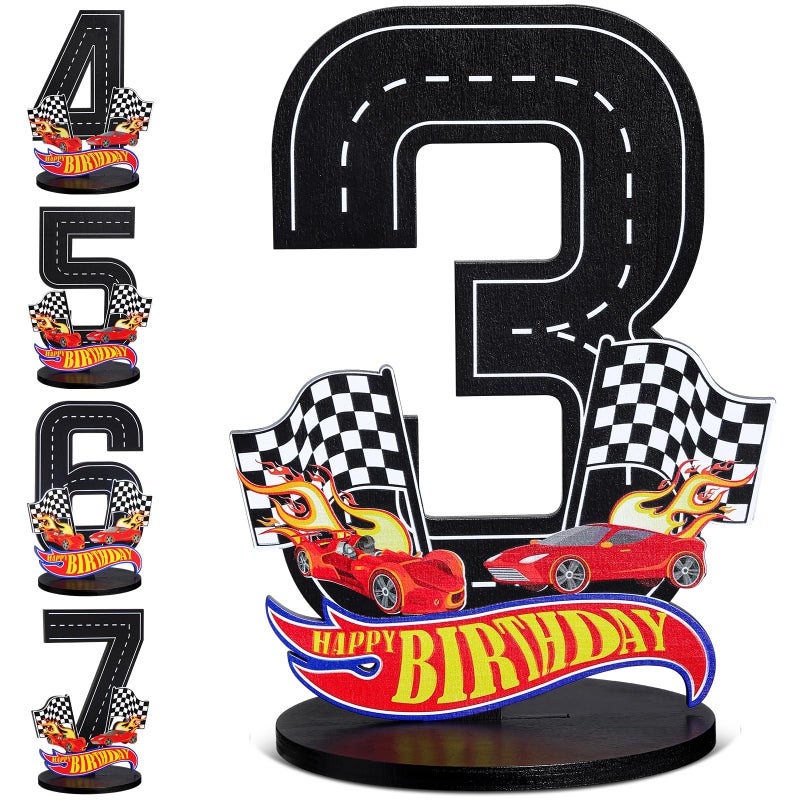 MiniInflat Race Car 3rd Birthday Number Sign Centerpiece Race Car Theme 3rd Birthday Party Supplies Wooden Table Decoration Photo Props for Boys Three Years Old - Image 1