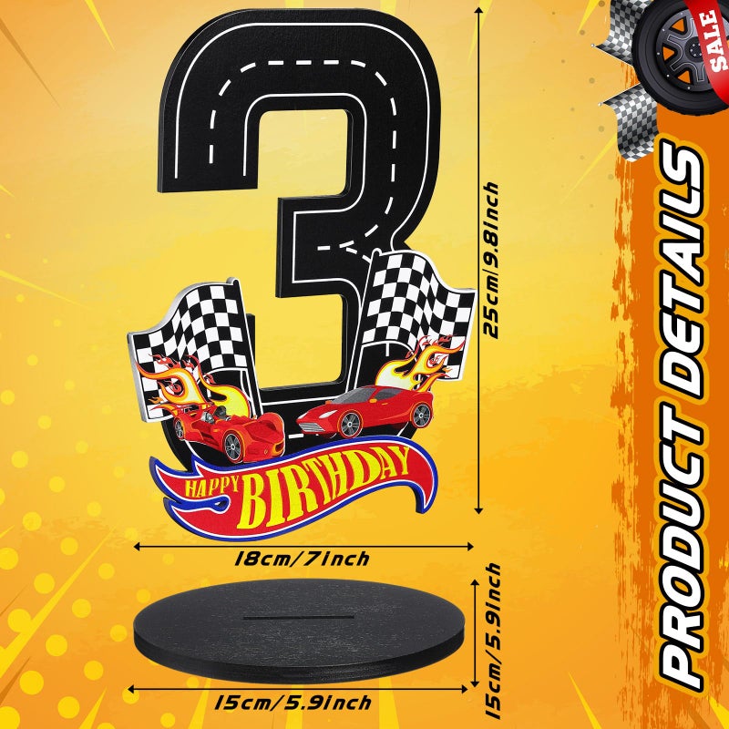 MiniInflat Race Car 3rd Birthday Number Sign Centerpiece Race Car Theme 3rd Birthday Party Supplies Wooden Table Decoration Photo Props for Boys Three Years Old - Image 2