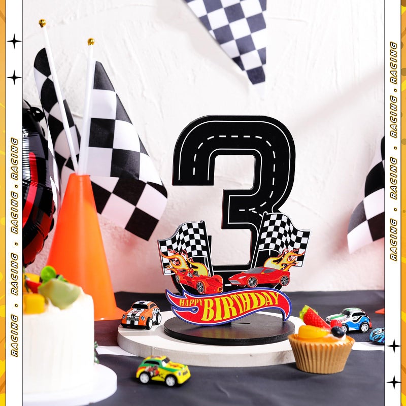 MiniInflat Race Car 3rd Birthday Number Sign Centerpiece Race Car Theme 3rd Birthday Party Supplies Wooden Table Decoration Photo Props for Boys Three Years Old - Image 4