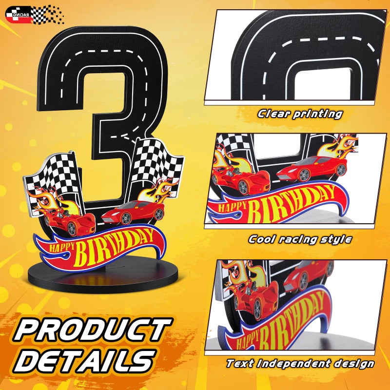 MiniInflat Race Car 3rd Birthday Number Sign Centerpiece Race Car Theme 3rd Birthday Party Supplies Wooden Table Decoration Photo Props for Boys Three Years Old - Image 3