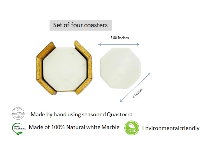 Quastocra White Marble Coasters Set of 4 pcs with Wood Stand - Image 5