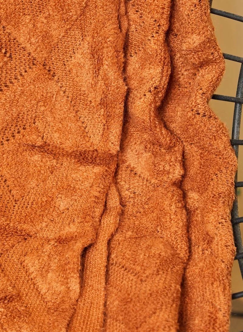AURORA Orange Patterned Tassel Blanket Throw 172X127Cm