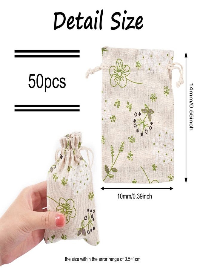KISSITTY 50 Pack Cotton Cloth Storage Bags with Drawstring 5.5x3.9 Inch Flower Printed Reusable Jewelry Gift Pouches for Wedding Party Favor - Image 2