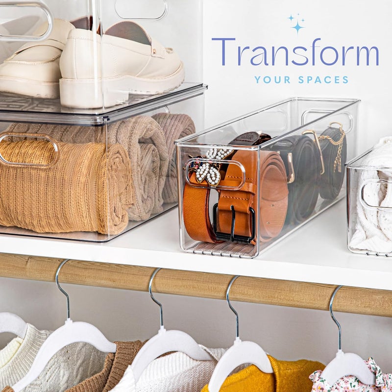 PrimeBox Plastic Food Storage 2 Pack Clear Container Bin with Handles for Organizing Kitchen, Pantry, Refrigerator, Freezer, Pantry, Cabinet, Closet, Bathroom. 14”x4”x5” - Image 2