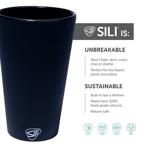 Silipint 16oz Silicone Pint Glass – Unbreakable BPA-Free Reusable Silicone Drinking Cup – Flexible Dishwasher Microwave & Freezer Safe – Stemless Glass for Coffee Smoothies (Classic Black) - Image 2