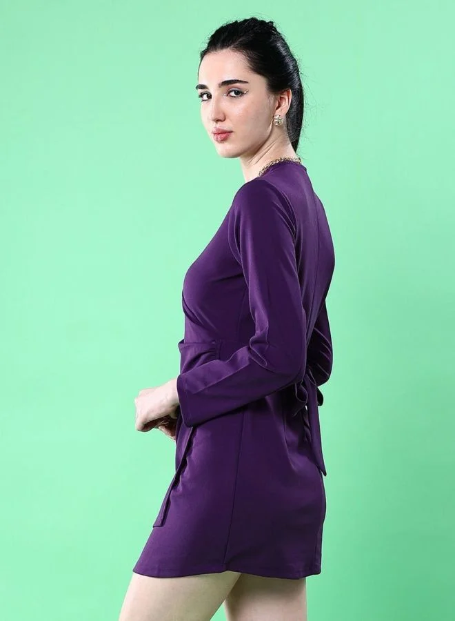 Freehand  Women Regular Fit Solid V-Neck Long Sleeve Wrap Dress for Women | Best Price UAE