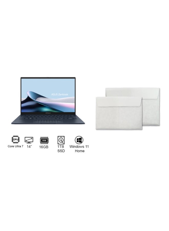 Zenbook 14 Laptop With 14-Inch Display, Core Ultra 7-255H Processor/16GB RAM/1TB SSD/Intel UHD Graphics/Windows 11 Home/ English/Arabic Ponder Blue