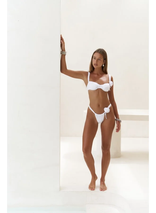 Bohemai Lara's Flower Detailed White Bikini Bottom.