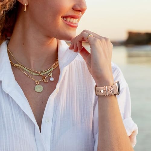 DaQin Flower Engraved Band Compatible with Apple Watch Bands for Women 40mm 38mm 41mm 42mm, Soft Silicone Strap With Dressy Decorative Apple Watch Charms for iWatch Series 11 10 9 8 7 6 5 4 3 2 1 SE - Image 2