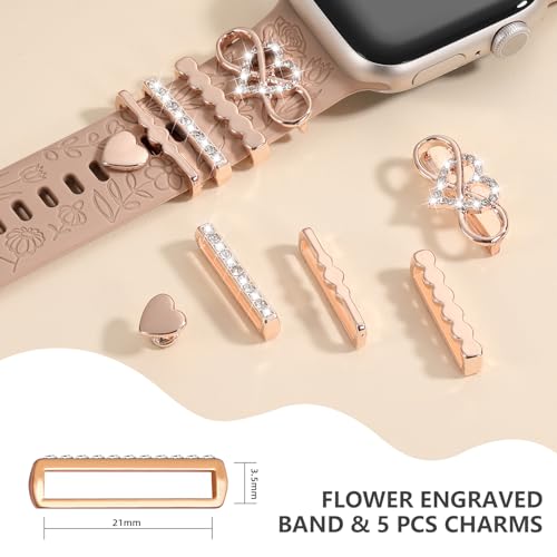 DaQin Flower Engraved Band Compatible with Apple Watch Bands for Women 40mm 38mm 41mm 42mm, Soft Silicone Strap With Dressy Decorative Apple Watch Charms for iWatch Series 11 10 9 8 7 6 5 4 3 2 1 SE - Image 4