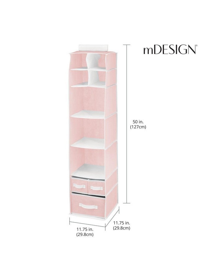 mDesign منظم قماش ميديزاين المعلق - تخزين فوق قضيب الخزانة - 7 رفوف/3 أدراج قابلة للإزالة لتنظيم غرفة الأطفال أو غرفة النوم، يحمل الملابس، الألعاب، الإكسسوارات، مجموعة جين، وردي/أبيض - Image 3