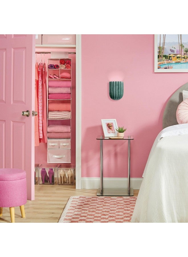 mDesign منظم قماش ميديزاين المعلق - تخزين فوق قضيب الخزانة - 7 رفوف/3 أدراج قابلة للإزالة لتنظيم غرفة الأطفال أو غرفة النوم، يحمل الملابس، الألعاب، الإكسسوارات، مجموعة جين، وردي/أبيض - Image 2