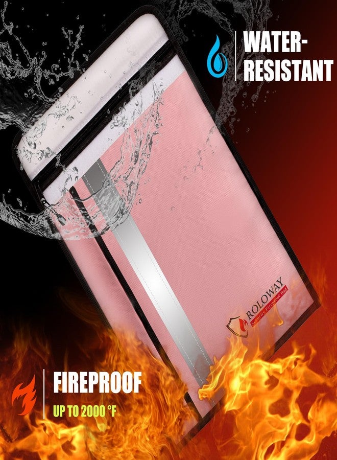 ROLOWAY Fireproof Document Bag (15 x 11 inch) with 2 Pockets & Waterproof Zipper, Fireproof Money Bag, Fire Safe Bag with Reflective Strip, Fireproof Envelope for Cash, Legal Documents Safe (Pink) - Image 3