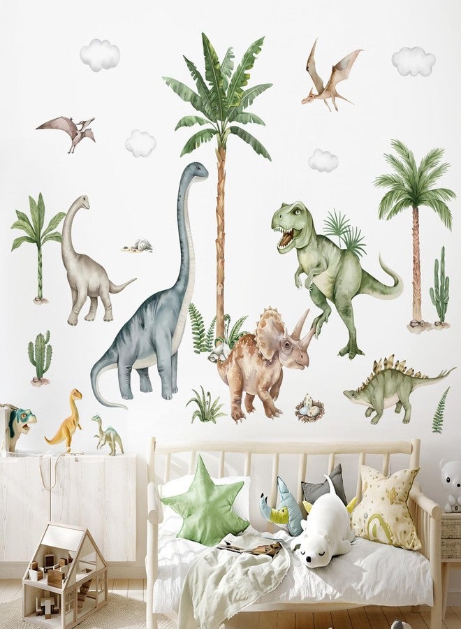 wondever Large Dinosaur Wall Stickers Tropical Animal Dino Palm Tree Plants Wall Art Decals for Boys Room Baby Nursery Kids Bedroom (164 * 83cm) - Image 3