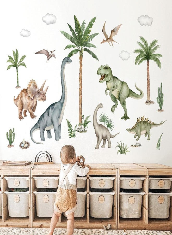 wondever Large Dinosaur Wall Stickers Tropical Animal Dino Palm Tree Plants Wall Art Decals for Boys Room Baby Nursery Kids Bedroom (164 * 83cm) - Image 2