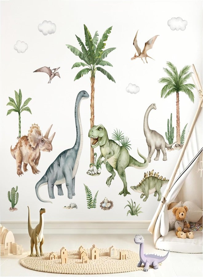 wondever Large Dinosaur Wall Stickers Tropical Animal Dino Palm Tree Plants Wall Art Decals for Boys Room Baby Nursery Kids Bedroom (164 * 83cm) - Image 1