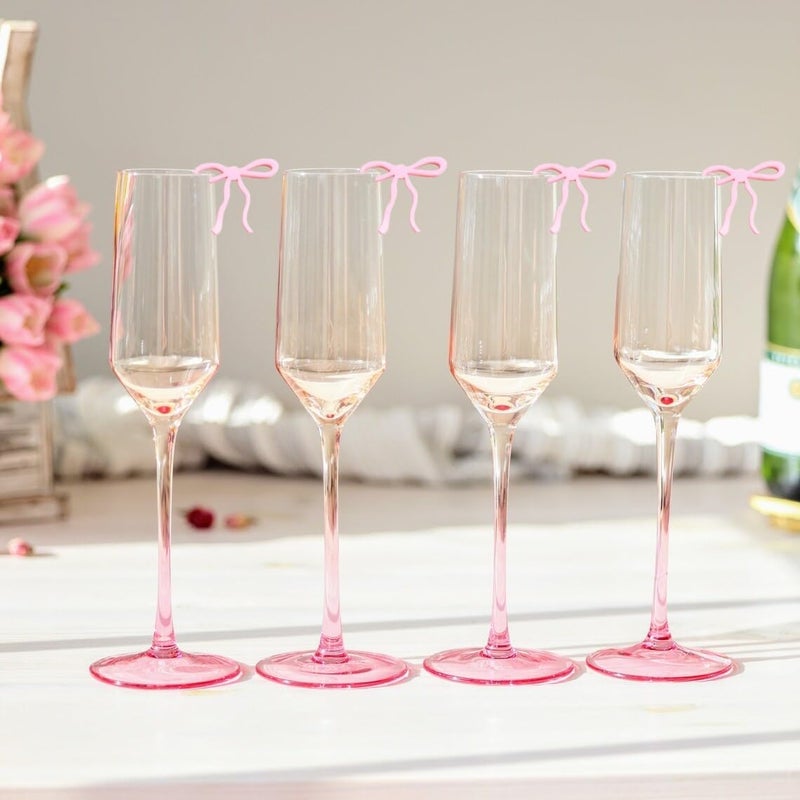 CuddleJunk 20 pcs Bow Drink Markers, Acrylic Drink Tags Bow themed Party Favors, Coquette Birthday Wedding Cocktail Party Decorations Pink Bow Party Accessories (Pink tags) - Image 3