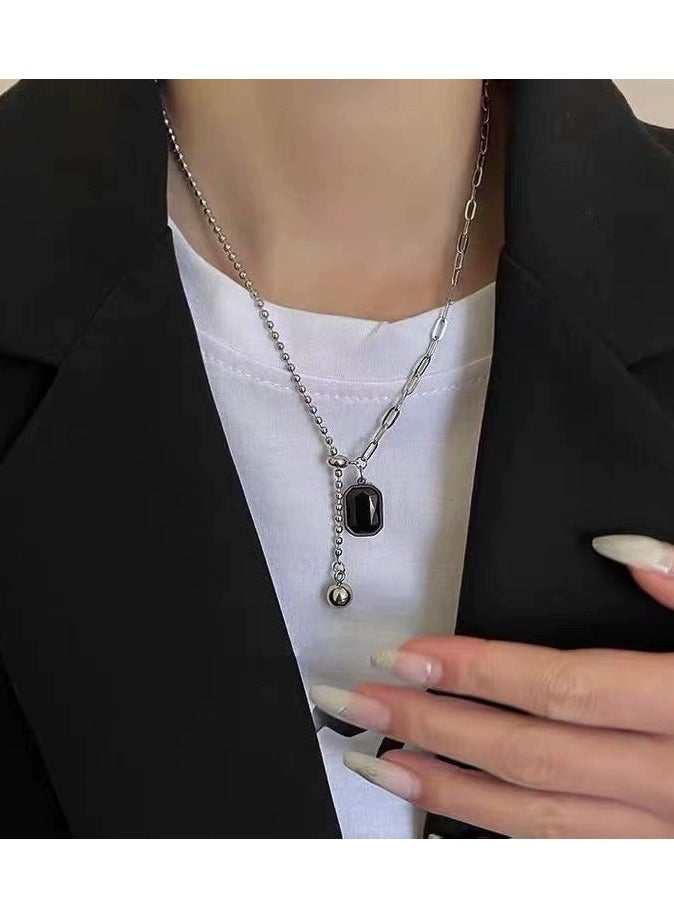 Goolsky 2025 New Black Zircon Square Pendant Necklace for Women – Streetwear Hoodie Chain | Small-Batch Trendy Clavicle Jewelry  - Image 2