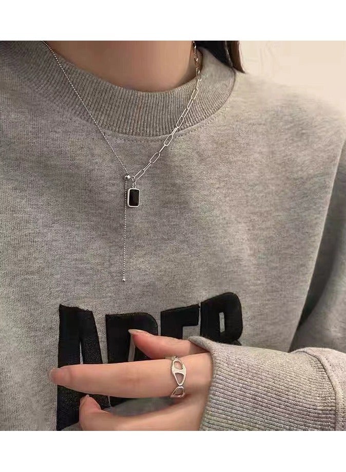 Goolsky 2025 New Black Zircon Square Pendant Necklace for Women – Streetwear Hoodie Chain | Small-Batch Trendy Clavicle Jewelry  - Image 3