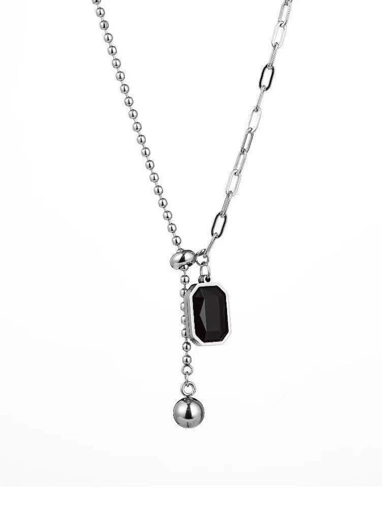 Goolsky 2025 New Black Zircon Square Pendant Necklace for Women – Streetwear Hoodie Chain | Small-Batch Trendy Clavicle Jewelry  - Image 4