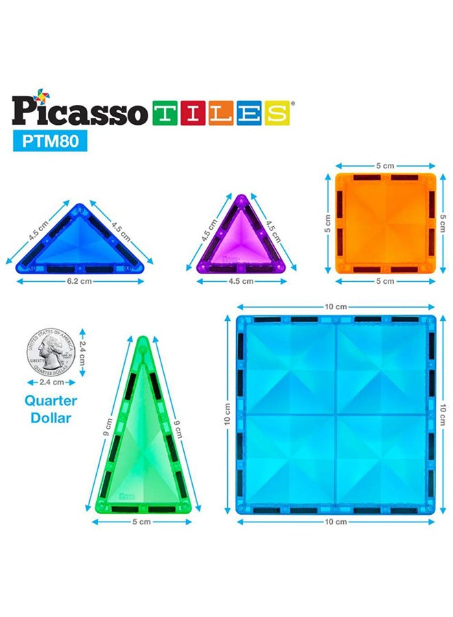 PicassoTiles 80 قطعة مجموعة لعبة بناء مغناطيسية مصغرة سلسلة الماس بحجم السفر مجموعة ألعاب مغناطيسية لبناء STEM مجموعة تعليمية مجموعة لعب تطوير عقل الطفل كتل تكديس PTM80 للأولاد والبنات من عمر 3 سنوات فما فوق - Image 3