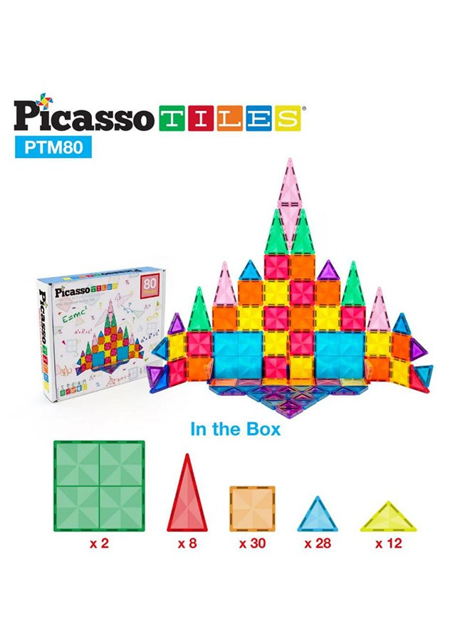 PicassoTiles 80 قطعة مجموعة لعبة بناء مغناطيسية مصغرة سلسلة الماس بحجم السفر مجموعة ألعاب مغناطيسية لبناء STEM مجموعة تعليمية مجموعة لعب تطوير عقل الطفل كتل تكديس PTM80 للأولاد والبنات من عمر 3 سنوات فما فوق - Image 2