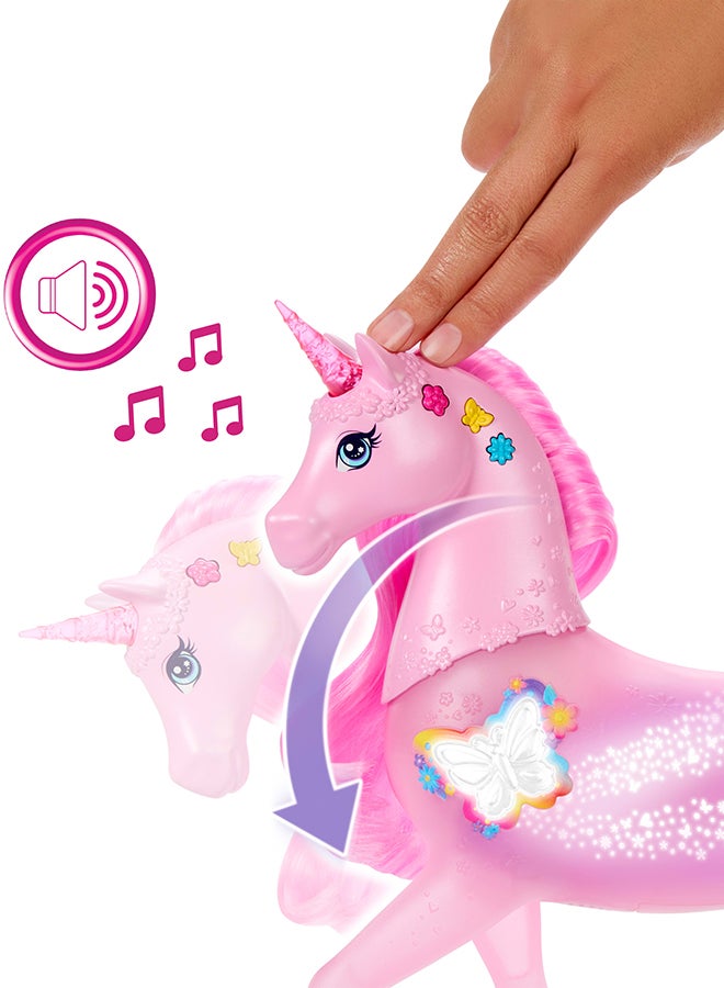 Barbie Sparkle Lights Toy Unicorn With 20 Interactive Combos Of Lights, Sounds & Music, Press Buttons & Pet Head To Play - Image 4
