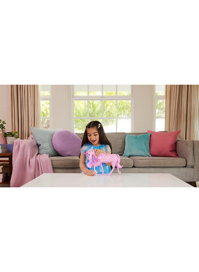 Barbie Sparkle Lights Toy Unicorn With 20 Interactive Combos Of Lights, Sounds & Music, Press Buttons & Pet Head To Play - Image 2