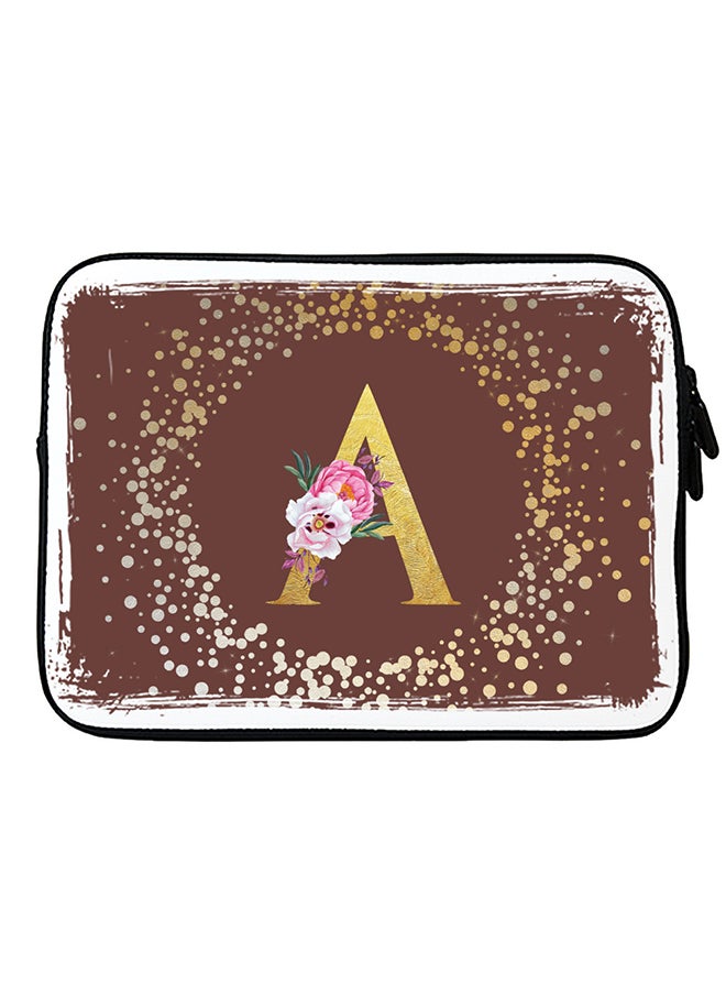 Stylizedd - Laptop Sleeve Bag for Macbook 13, 14, 15, 16 inch- Custom Monogram Initial Letter Floral Pattern Alphabet- A  (Brown) - Image 1