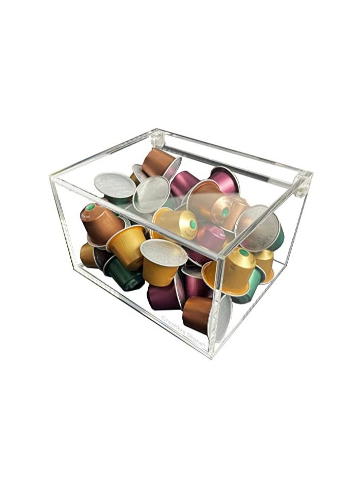 Creative Planet Acrylic Coffee Capsule Holder Single Compartment with Hinge Lid. Elegantly Designed Storage Box Kitchen Organizer (Extended Version) - Image 1