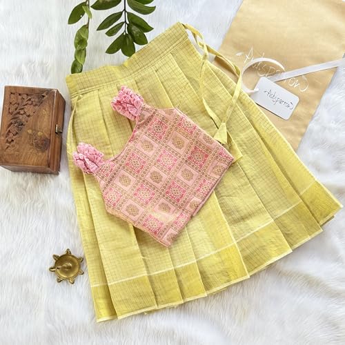 Picksparrow Baby Girl Pattu pavadai/Lehenga Choli/Traditional Ethnic Dress (Pink, TISSUE CHECKS) (Pink, 3-6 Months) - Image 2