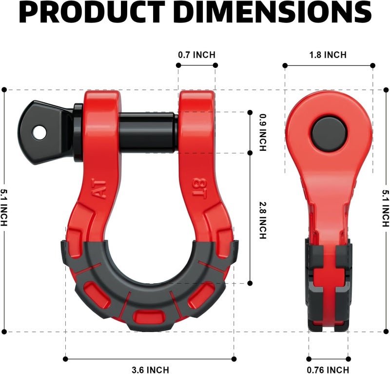 AUTOBOTS D Ring Shackles Heavy Duty(2 Pack) 68,000 lbs Capacity, Tow Hooks Clevis Shackle with 7/8" Screw Pin for Towing Winch Off Road Accessory Vehicle Recovery RED - Image 5