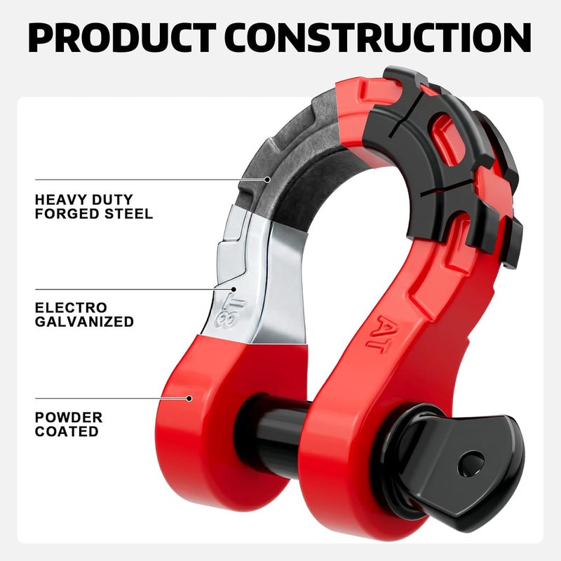 AUTOBOTS D Ring Shackles Heavy Duty(2 Pack) 68,000 lbs Capacity, Tow Hooks Clevis Shackle with 7/8" Screw Pin for Towing Winch Off Road Accessory Vehicle Recovery RED - Image 4