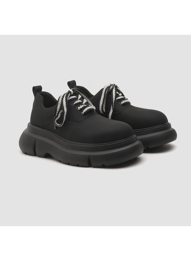 Niche Design Large-toe Derby Shoes For Boys Cleanfit Round-toe Retro Matte High-end Leather Shoes 6cm Heightening