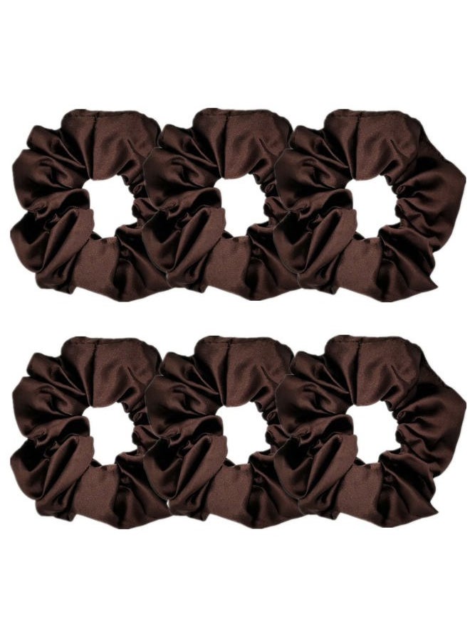 Sufermoe - 6 Pcs Satin Silk Scrunchies and Hair Ties - Soft Hair Bands, Bows, Ropes, Ponytail Holders for Women and Girls (4.3 inch, Dark Brown) - Image 1