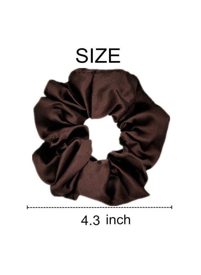 Sufermoe - 6 Pcs Satin Silk Scrunchies and Hair Ties - Soft Hair Bands, Bows, Ropes, Ponytail Holders for Women and Girls (4.3 inch, Dark Brown) - Image 1