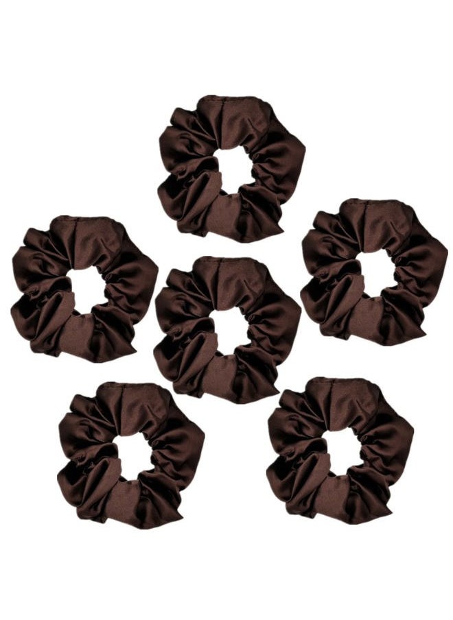 Sufermoe - 6 Pcs Satin Silk Scrunchies and Hair Ties - Soft Hair Bands, Bows, Ropes, Ponytail Holders for Women and Girls (4.3 inch, Dark Brown) - Image 1