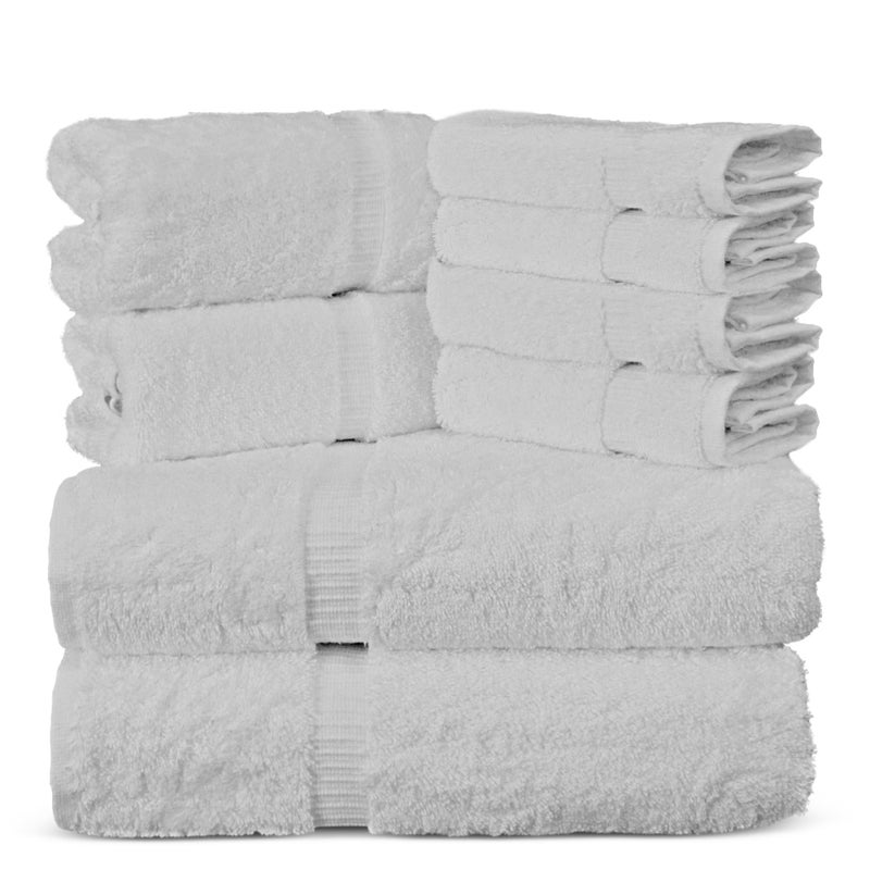 Towel Bazaar Premium Cotton Super Soft and Absorbent Turkish Towels 8Piece Towel Set White - Image 1