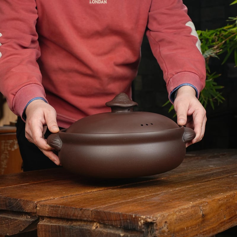SILINE 3.2L Natural Unglazed Earthenware Casserole,Yixing Zisha Clay Pot for Cooking, Healthy Slow Cooker for Soup, Stew, Rice -Zini,Purple - Image 2