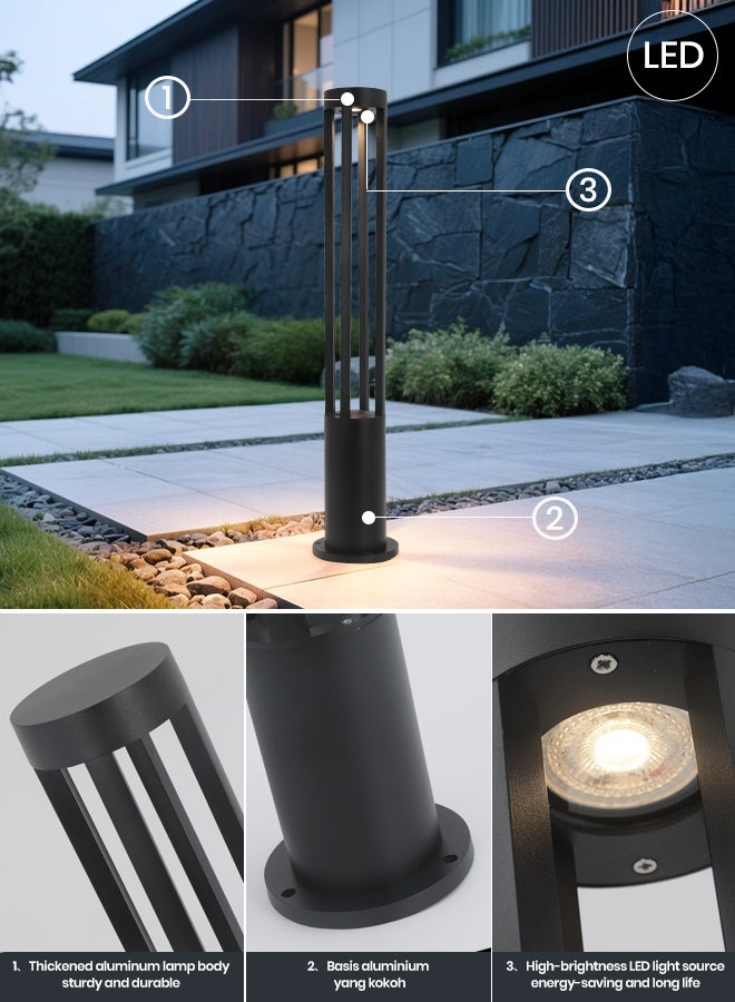 73Hours Black LED Outdoor Bollard Light - 80cm Round Post Garden Pathway Lamp with 10W Warm White 3000K LED, IP65 Waterproof Landscape Light for Villas, Parks, and Commercial Areas - Image 5
