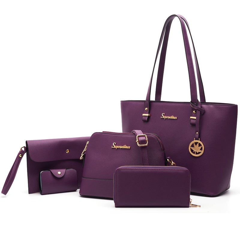 Soperwillton Handbag for Women Wallet Tote Bag Shoulder Bags Top Handle Satchel 5pcs Purse Set - Image 1