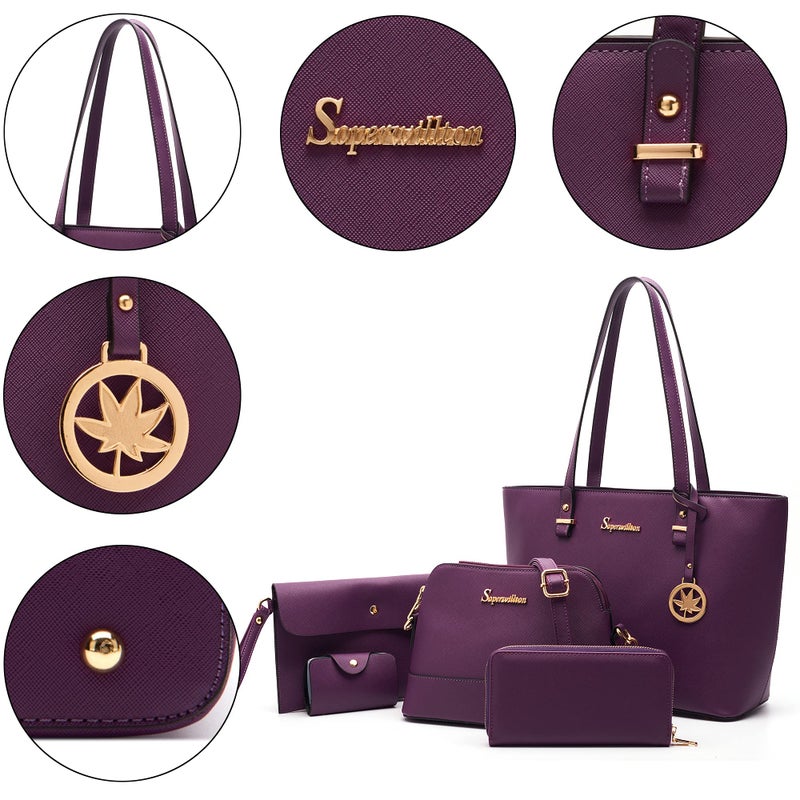 Soperwillton Handbag for Women Wallet Tote Bag Shoulder Bags Top Handle Satchel 5pcs Purse Set - Image 3