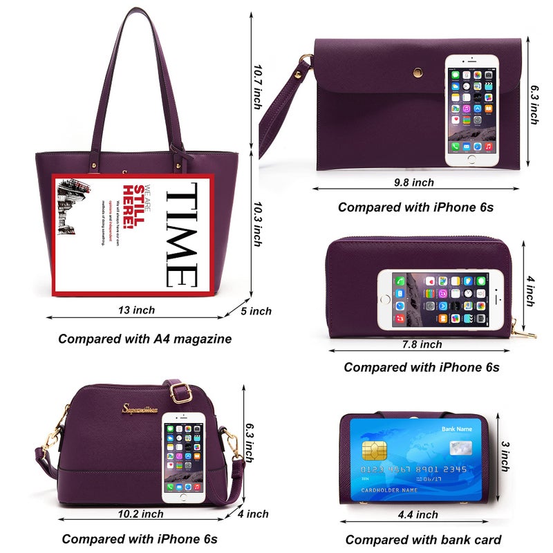 Soperwillton Handbag for Women Wallet Tote Bag Shoulder Bags Top Handle Satchel 5pcs Purse Set - Image 4